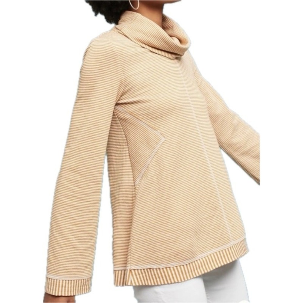 ANTHROPOLOGIE MAEVE Tai Striped Bell Sleeve Oversized Cowl Jersey Tunic Top XS - Picture 3 of 9